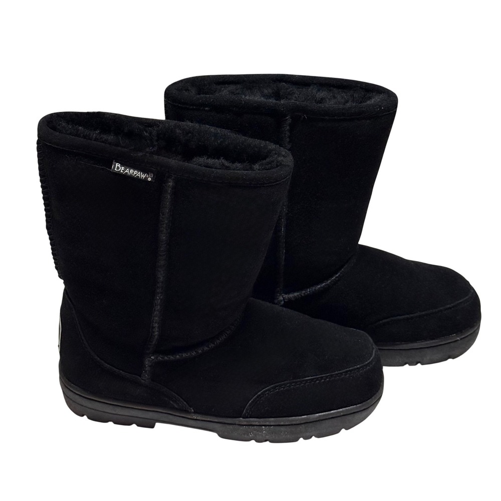 Bearpaw Patriot Black Suede Sheepskin Fur Lined Boots Women‎ 8 Men 7 608W
